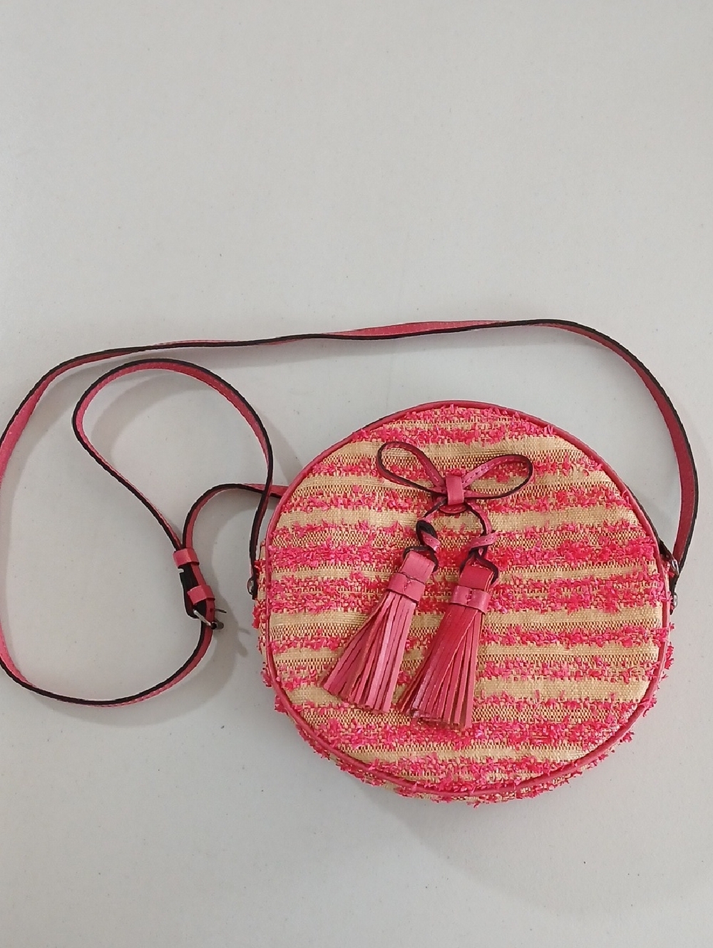 Patricia Nash Ebbe Woven Straw Sobari Round Crossbody Bag with Tassels